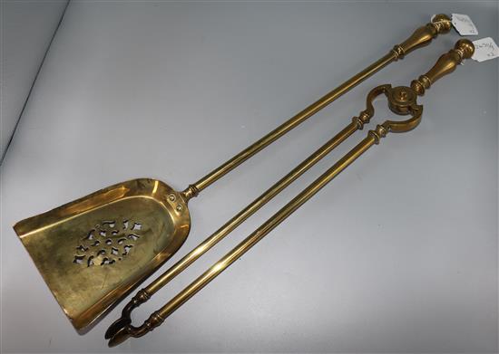 2 Victorian brass fire irons